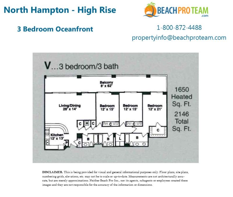 Kingston Plantation - North Hampton Floor Plan V - 3 Bedroom Ocean View